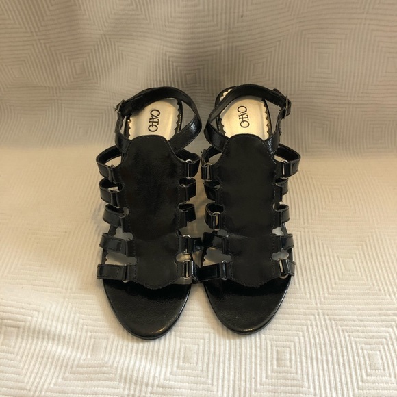 Cato Black Cage Wedge Sandals - Picture 2 of 5
